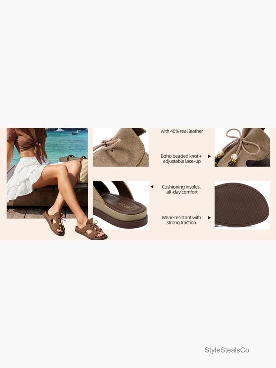 Flat Sandals Open Toe Slides Comfortable Walking Beach Slippers Bohemian Slip On